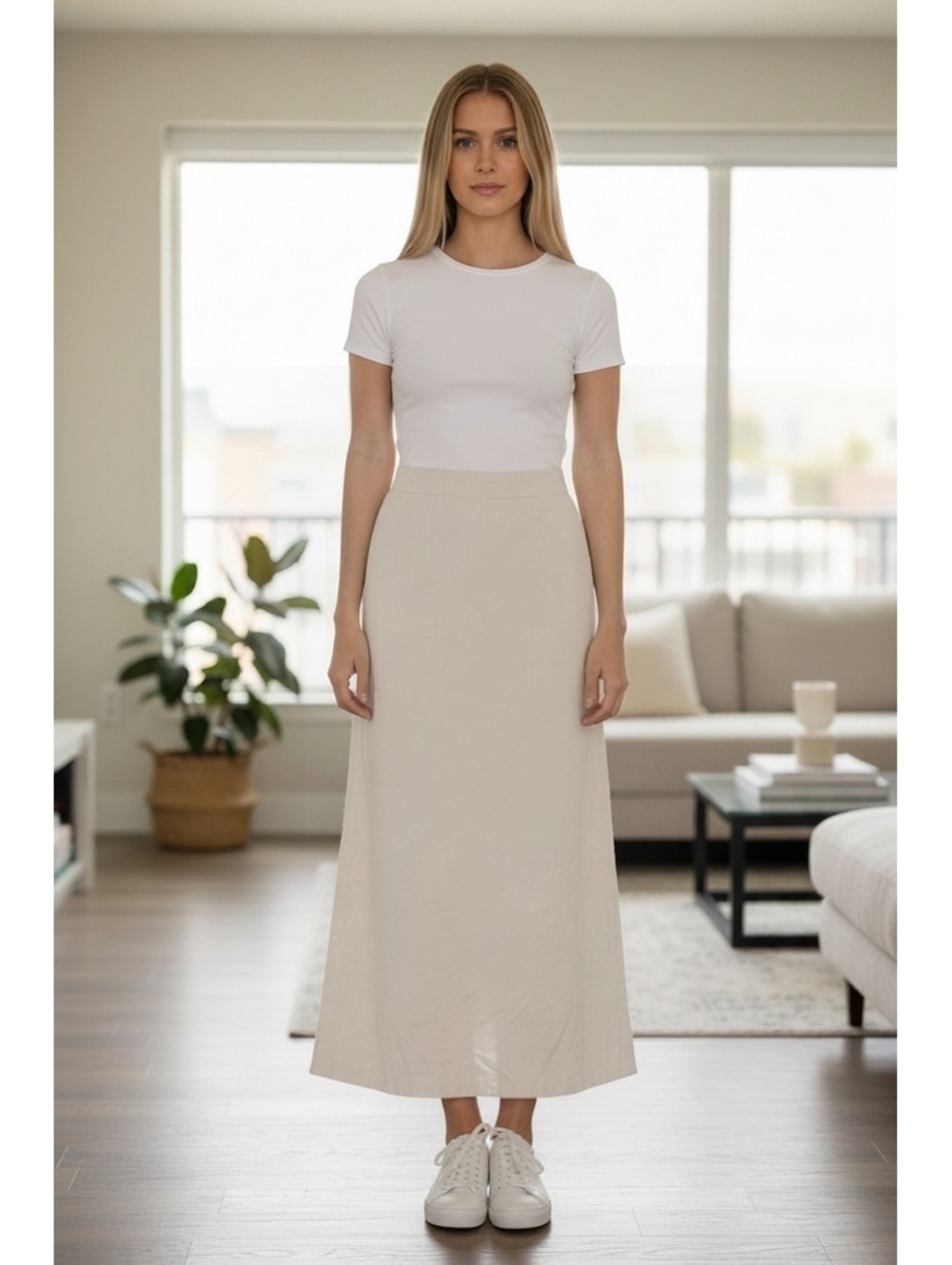 Quince Champagne Silk Bias Cut Midi Skirt - Size M